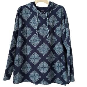 St. John's Bay Medallion Hoodie Womens Size L Blue Paisley Jacket Layer Casual